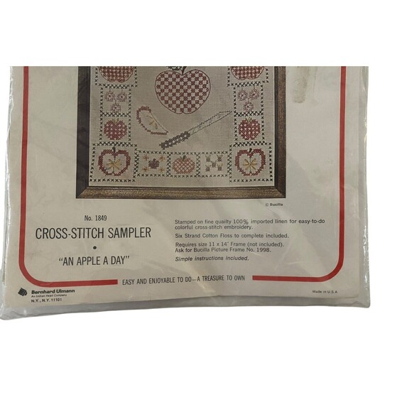 Vtg Bucilla "An Apple A Day Keeps The Doctor Away" Sampler Needlecraft - Picture 3 of 5